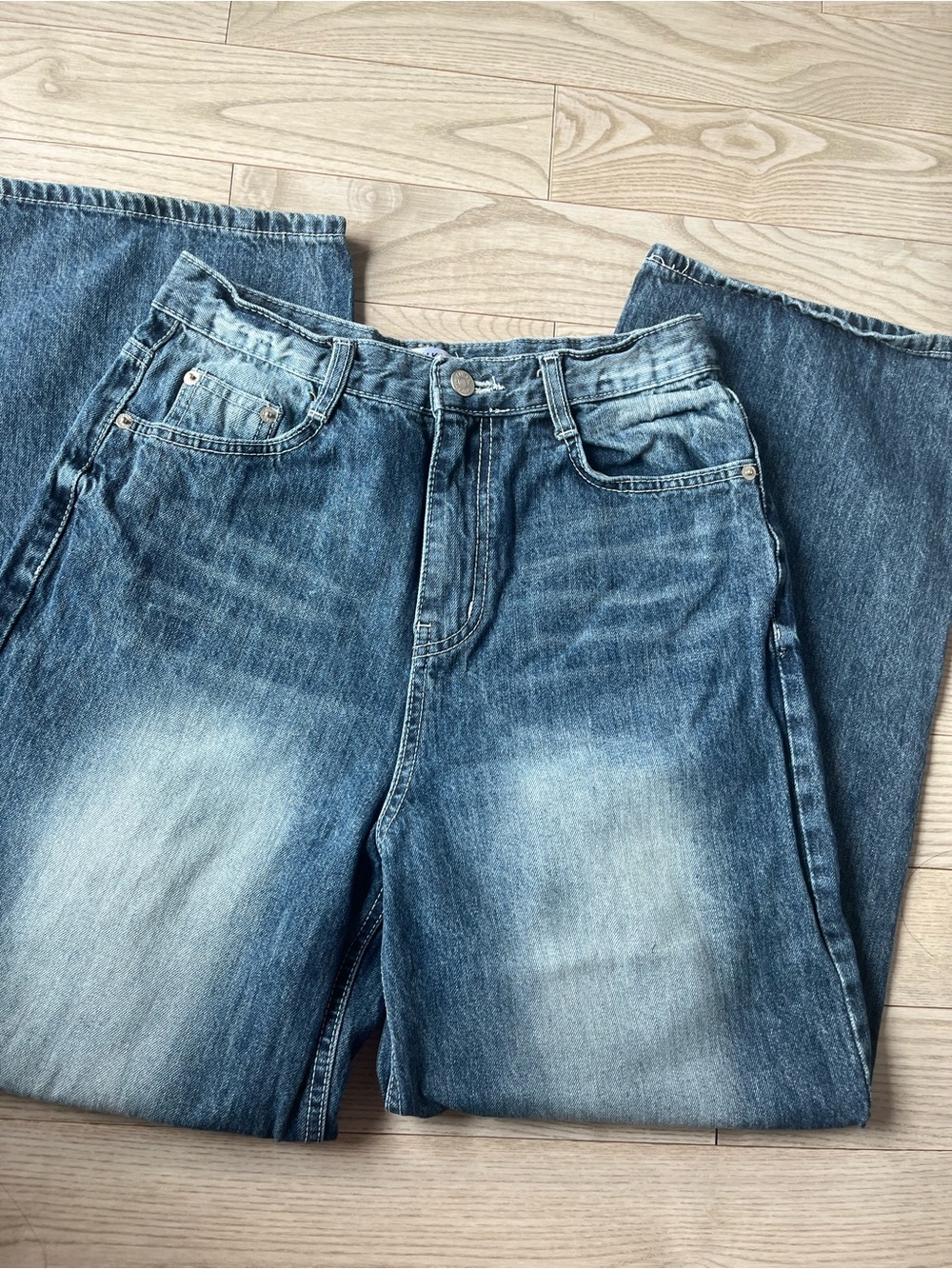 Women’s Mid-waist Blue Washed Baggy Jeans - Lewkin